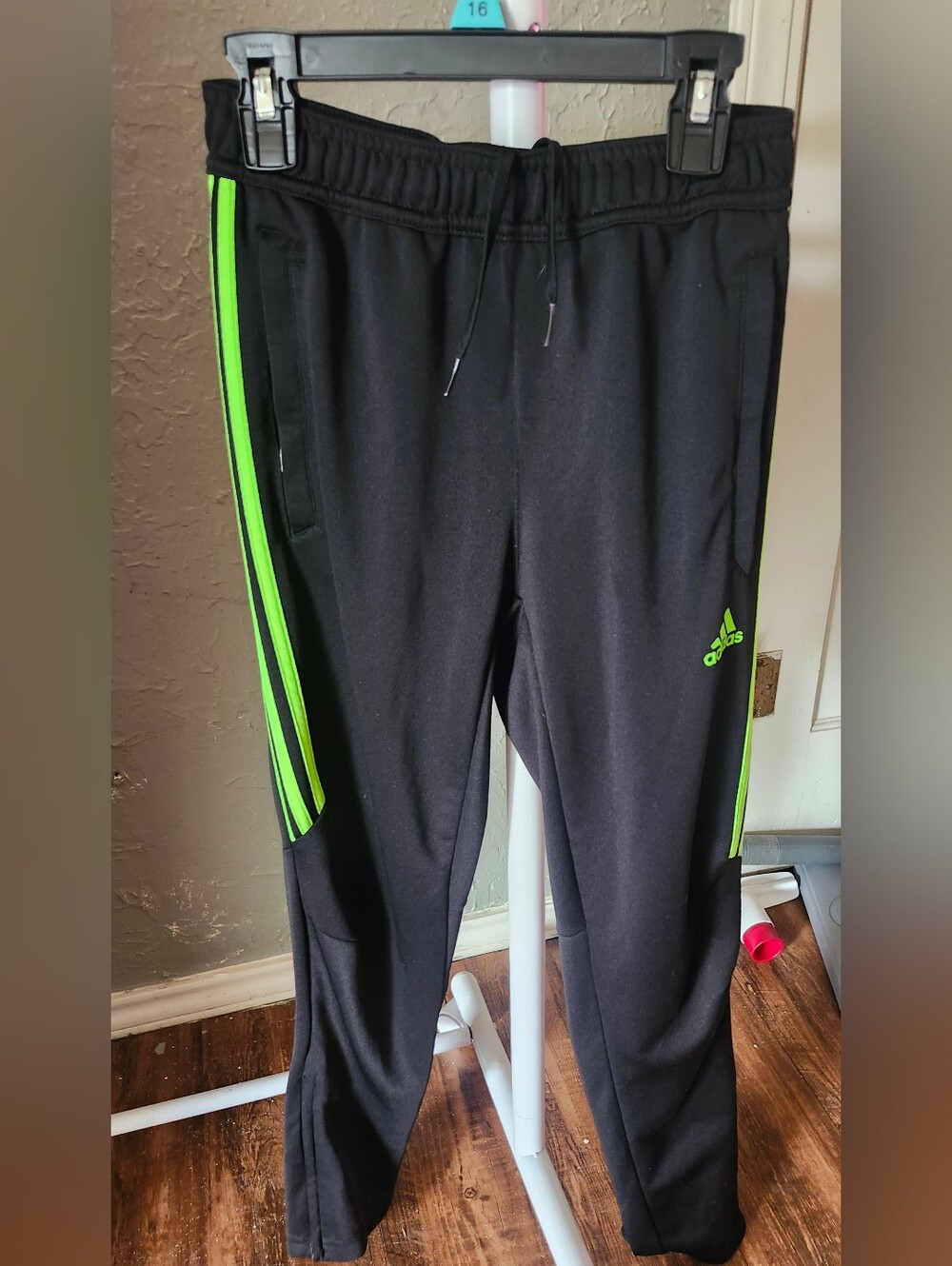 adidas Black Joggers with Neon Green Stripe Accents